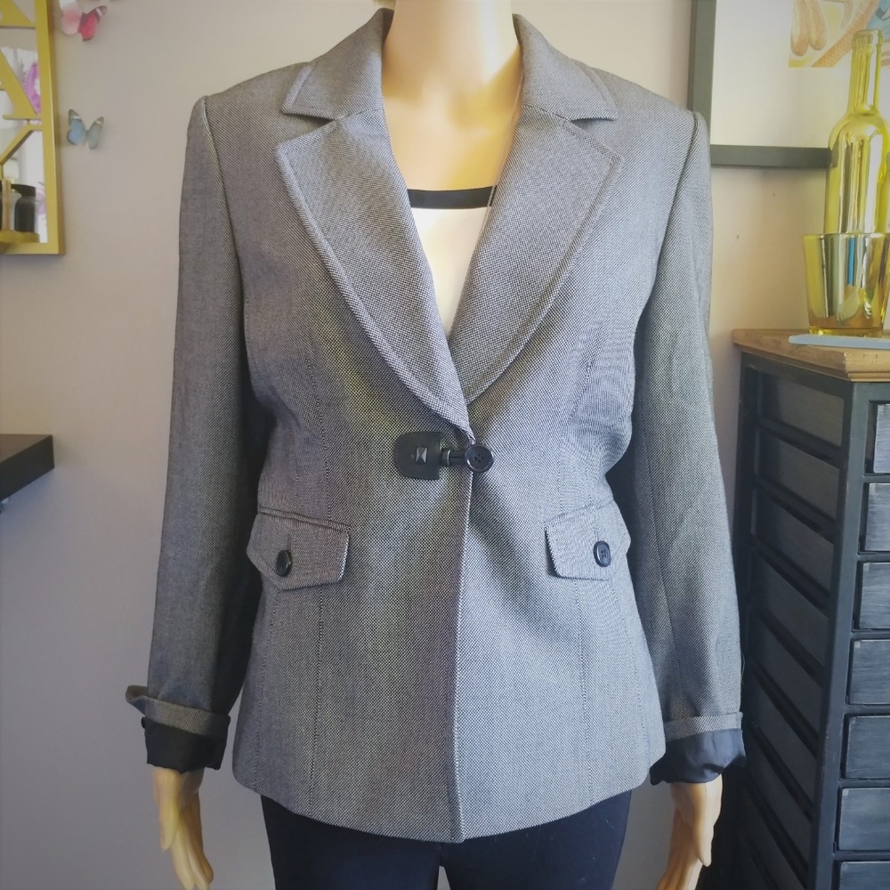 Studio Tahari Gray & Black Polyester Womens Blazer